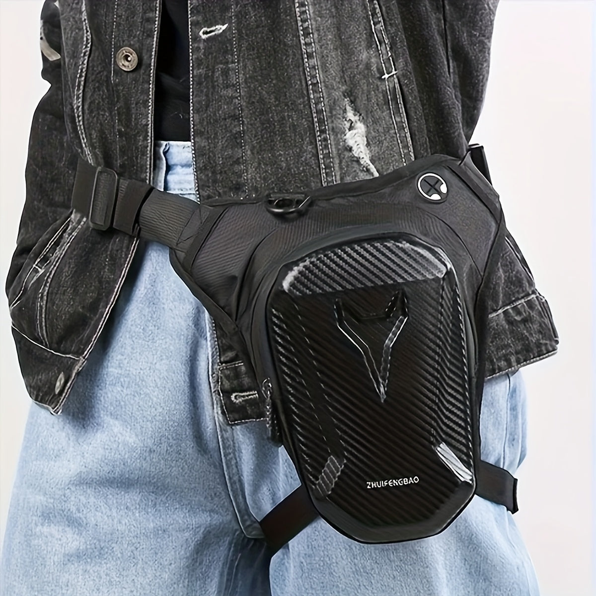Waterproof Motorcycle Leg Bag with Headphone Jack, Adjustable Shoulder Strap And Double Zipper Compartment - Black EVA Outdoor Riding Waist Bag for Off-Road Bikes And Motorcycles, Adjustable Shoulder Strap|Secure Storage|Durable Fabric Bag