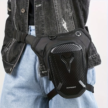 Waterproof Motorcycle Leg Bag with Headphone Jack, Adjustable Shoulder Strap And Double Zipper Compartment - Black EVA Outdoor Riding Waist Bag for Off-Road Bikes And Motorcycles, Adjustable Shoulder Strap|Secure Storage|Durable Fabric Bag