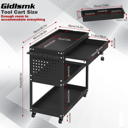 Three-Layer Rolling Tool Cart, Mechanical Tool Cart Wheels, Industrial Practical Trolley with Drawers And Screw Boxes, with Storage Garage, Warehouse And Repair Shop, Miscellaneous Storage Rack