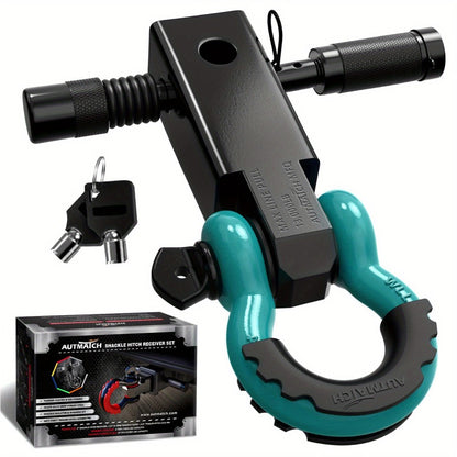 Shackle Hitch Receiver Kit 2 Inch – 45,000 lbs Break Strength, Drop-Forged Steel, Lock Pin & D-Ring, Fits Truck RV ATV Boat, 8 Colors, Towing Recovery Set