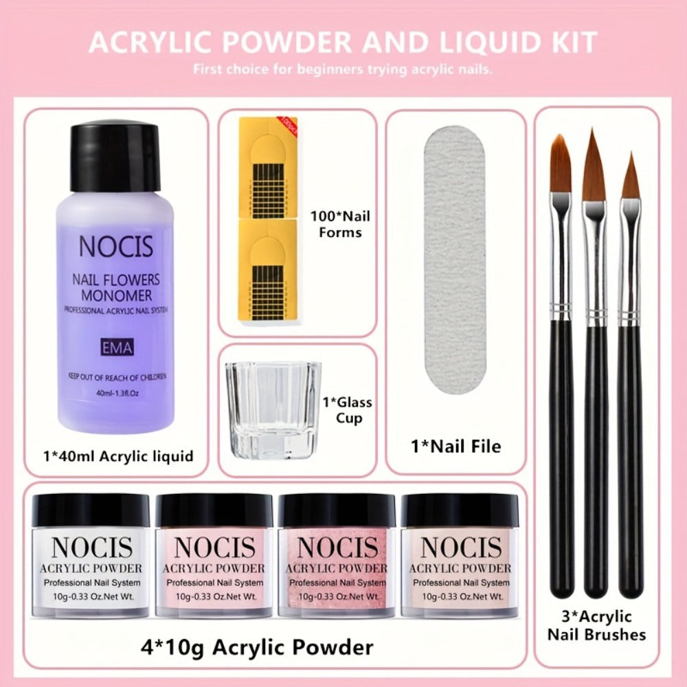 4-Color White & Nude Acrylic Powder Kit for 3D Nail Art — 10g Each All-Season Carving French Manicure Nail Extensions No Lamp Needed Salon Quality Home Use