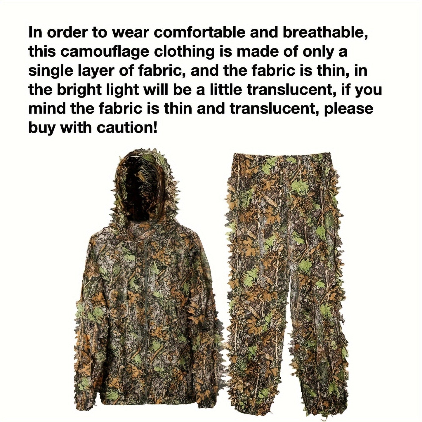 3D Leaf Ghillie Suit Lightweight Camouflage Hunting Suit for Men Women - Full Body Camo Outfit for Wildlife Photography, Birdwatching, Airsoft, Spring Summer Autumn Outdoor Training