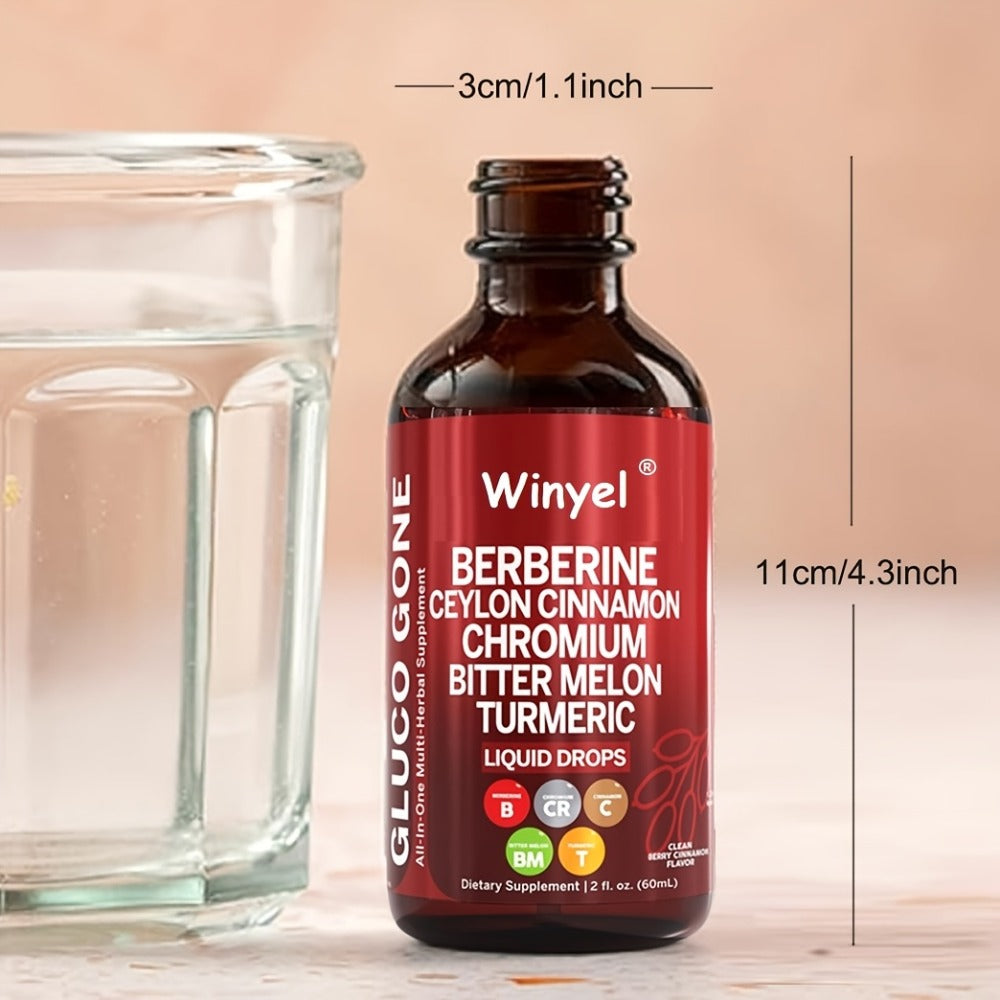 Blood Sugar Support Liquid Drops with Ceylon Cinnamon Berberine Bitter Melon Gymnema Chromium Turmeric Panax Ginseng — Vegan Glucose Metabolism Drops | 2.03 fl oz