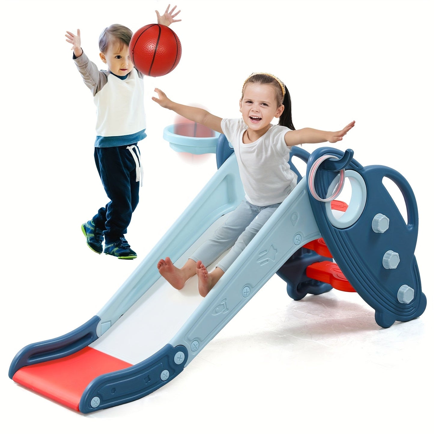 Foldable Toddler Slide for Indoor & Outdoor – Non-Slip Steps, Safe Handrail, Anti-Slip Mat, Extra-Long Buffer Slide – Kids Home Climbing Play Set, Birthday Gift for Boys & Girls