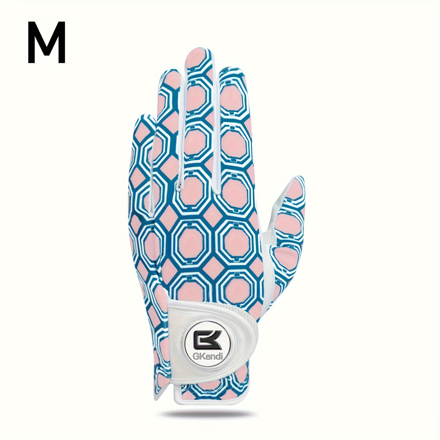 Women's Golf Gloves Left Hand with Ball Marker – All-Weather Grip Leather Golf Glove for Ladies Right-Handed Golfers, Colorful Design, Sizes S M L – Pink & Blue