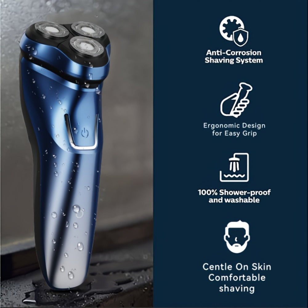 Electric Rotary Shaver for Men – USB Rechargeable Waterproof Cordless with Pop-Up Trimmer, 1-Hour Fast Charge, Stainless Steel Blades, Wet Dry Close Shave, Grooming Gift for Dad Husband Boyfriend