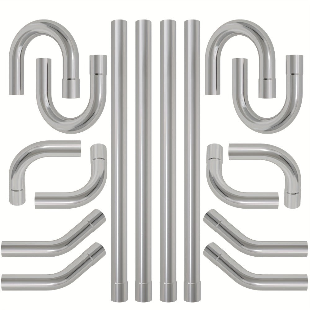 2.5 Inch Exhaust Pipe Kit Mandrel Bend - 8pcs Universal Mild Steel 16 Gauge Tubing with 90° 45° U-Bend & Straight Pipes for Custom Exhaust Fabrication