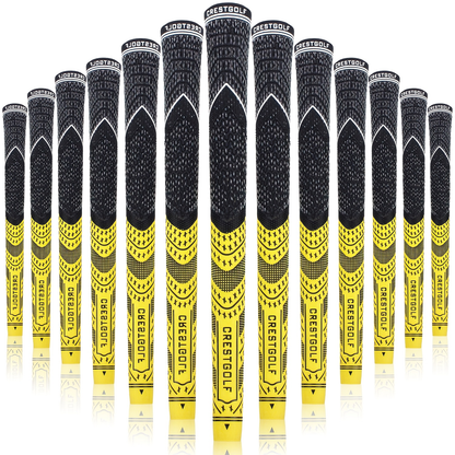 Midsize Golf Grips Set 13 Pack – All Weather Hybrid Rubber Golf Club Grips with Ecological Yarn Thread Technology, Multiple Colors, Fits Full Set of Clubs (Black, White, Red, Orange, Yellow, Blue, Gray)