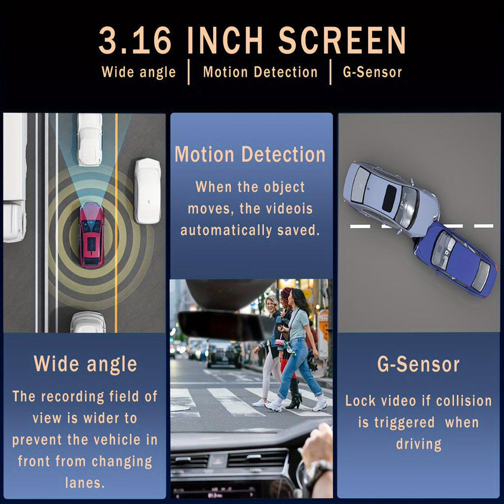 BCUOZ Dual Lens/Four Lens Car Additions 1080P Dashcam, 1080P Front And 720P Inside/Left/Rear Cameras, Adjustable Multi-Angle, 3.16-Inch Display, Infrared Night Vision, Wide Angle, Loop Recording, 12-24V Car Plug
