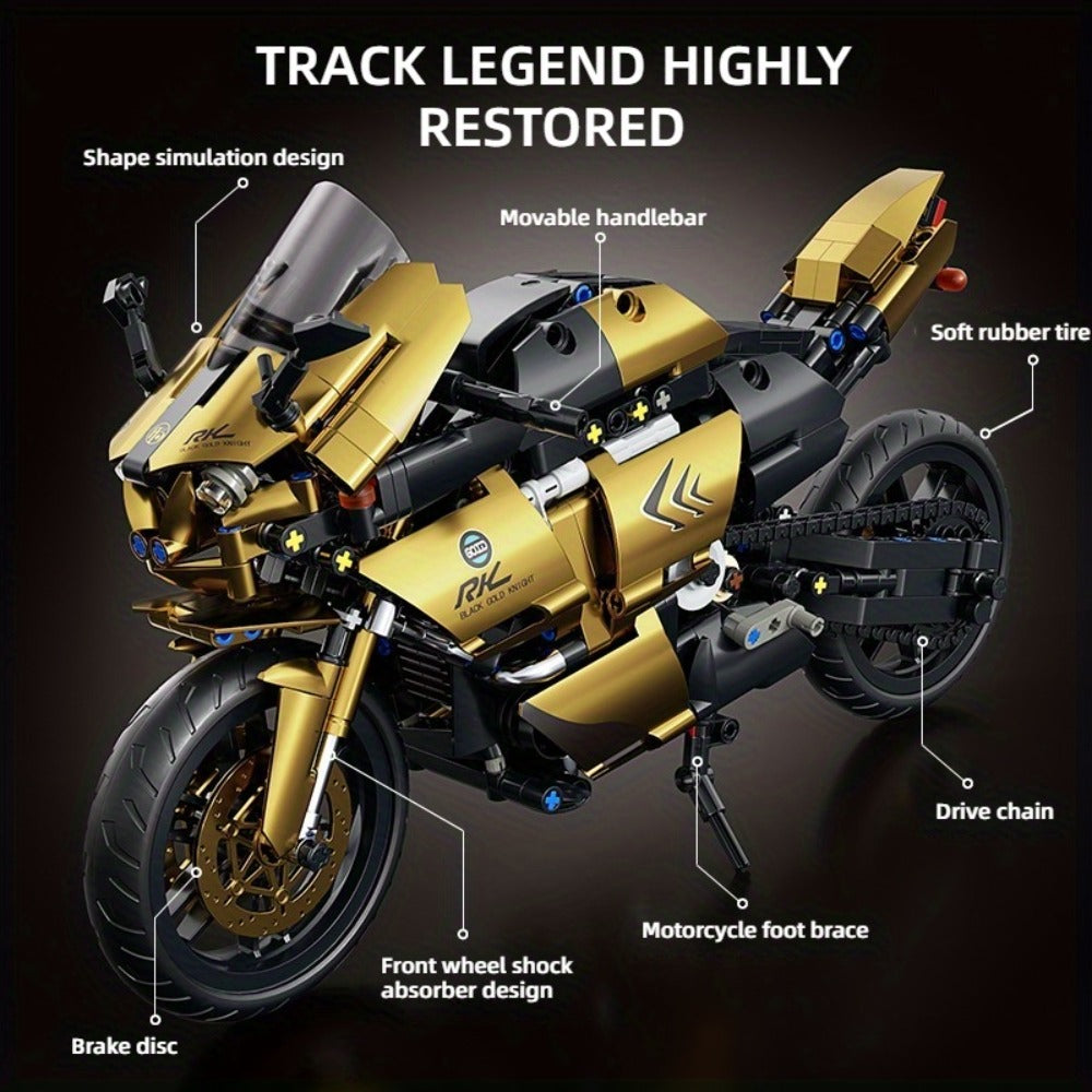 1000PCS Motorcycle Building Blocks 1:10 Scale DIY Black & Gold Motorbike Model Kit – Adult Collector Display Ornament, Exquisite Detail Assembly, Unique Gift for Men Motorcycle Enthusiasts Ages 14+