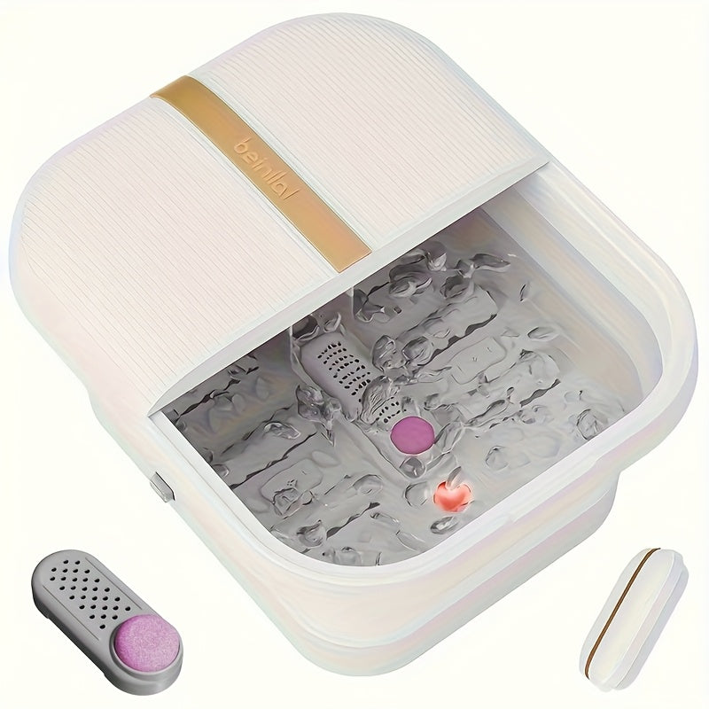Foldable Foot Spa Bath Massager with Automatic Heating – Temperature-Controlled Foot Soak Basin with Massage Rollers, Bubble Jets & Pedicure Kit, Collapsible Foot Bath for Home Relaxation & Gift