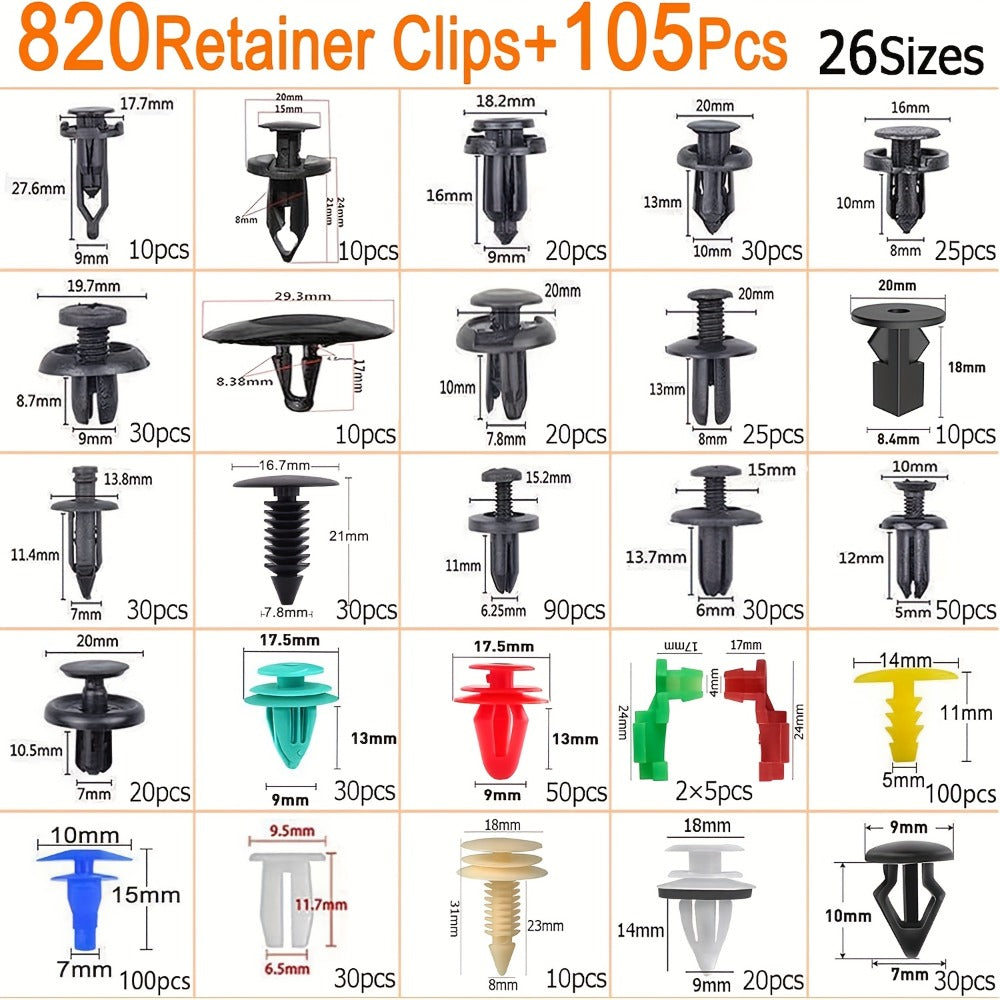 Car Retainer Clips Push Fasteners Kit Bumper Plastic Rivets Assortment for Auto Interior Exterior Trim Panel Body Clips - 113 to 928 Pcs