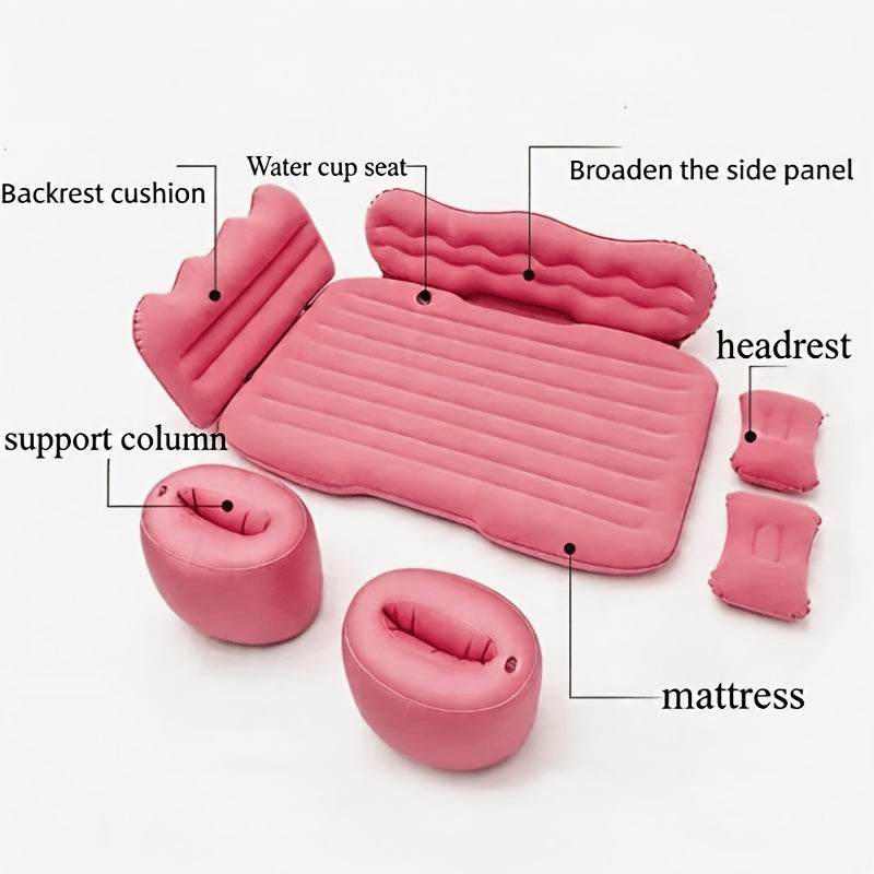 Universal Car Inflatable Bed, Soft Flocked Rear Seat Sleeping Mat, Foldable Portable Travel Bed, Air Mattress for Outdoor Camping, Picnics, Pool Parties. Suitable for SUVs, Sedans, Multi-Purpose Vehicles, Etc. Includes Air Pump, Storage Bag