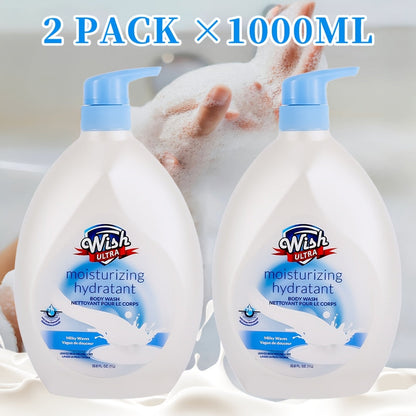 Vitamin E Moisturizing Body Wash 2-Pack 1000ml Each 5 Fragrances — Deep Cleansing Long-Lasting Scent Shower Gel for All Skin Types | Cucumber Milky Mango Peach & Almond | Unisex Men & Women