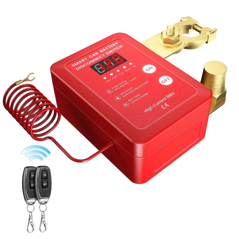 Wireless Battery Kill Switch – 12V/24V 240A Remote Control Cutoff with LED Voltage Indicator, Auto Shutdown, Emergency Stop for Car Truck Boat RV ATV Motorcycle