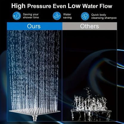 High Pressure Shower Head Combo with Handheld Shower Wall Mounted 9 Spray Settings Rainfall Shower System Adjustable Angle Leakproof with Hose for Modern Bathroom Chrome Matte Black
