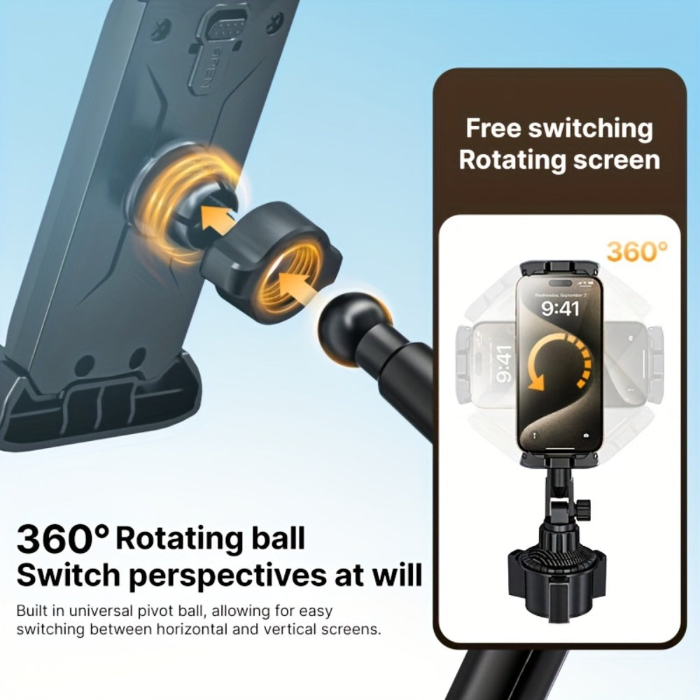 Car Phone Holder Cup Mount - Adjustable 4-13 Inch Device Stand, Universal Vehicle Cup Holder Phone Mount, Stable Grip for Safe Driving, TP08 Water Cup Style Bracket