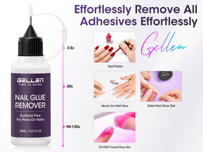Nail Glue Remover 20ml Precision Needle Applicator Acetone Free - Fast Acting No-Mess Formula for Press On Nails Gel X Nail Tips Fake Nails - Non-Irritating Nail Glue Dissolver for Women