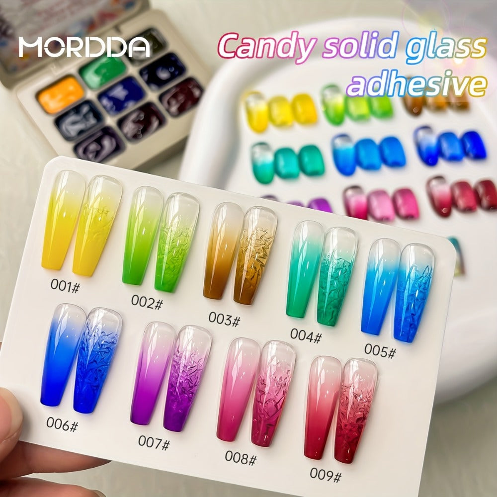 Candy Glass Gel Nail Polish Set 9 Colors Gradient Effect — Fall Winter Shades Translucent Glass-Like Finish Long-Lasting Durable Nail Art for Salon & Home Manicure Gift Women
