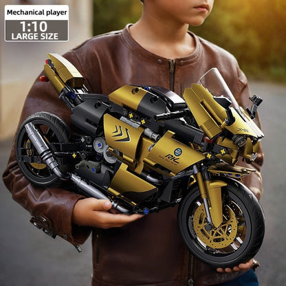 1000PCS Motorcycle Building Blocks 1:10 Scale DIY Black & Gold Motorbike Model Kit – Adult Collector Display Ornament, Exquisite Detail Assembly, Unique Gift for Men Motorcycle Enthusiasts Ages 14+