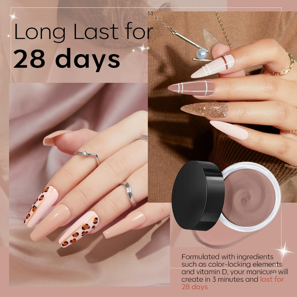 11-Piece Nude Skin Tone Dip Powder Kit with Golden Glitter — 4 Colors Complete Dipping Set Base Coat Activator Top Coat No Lamp French Nail Art Beginner Gift for Women