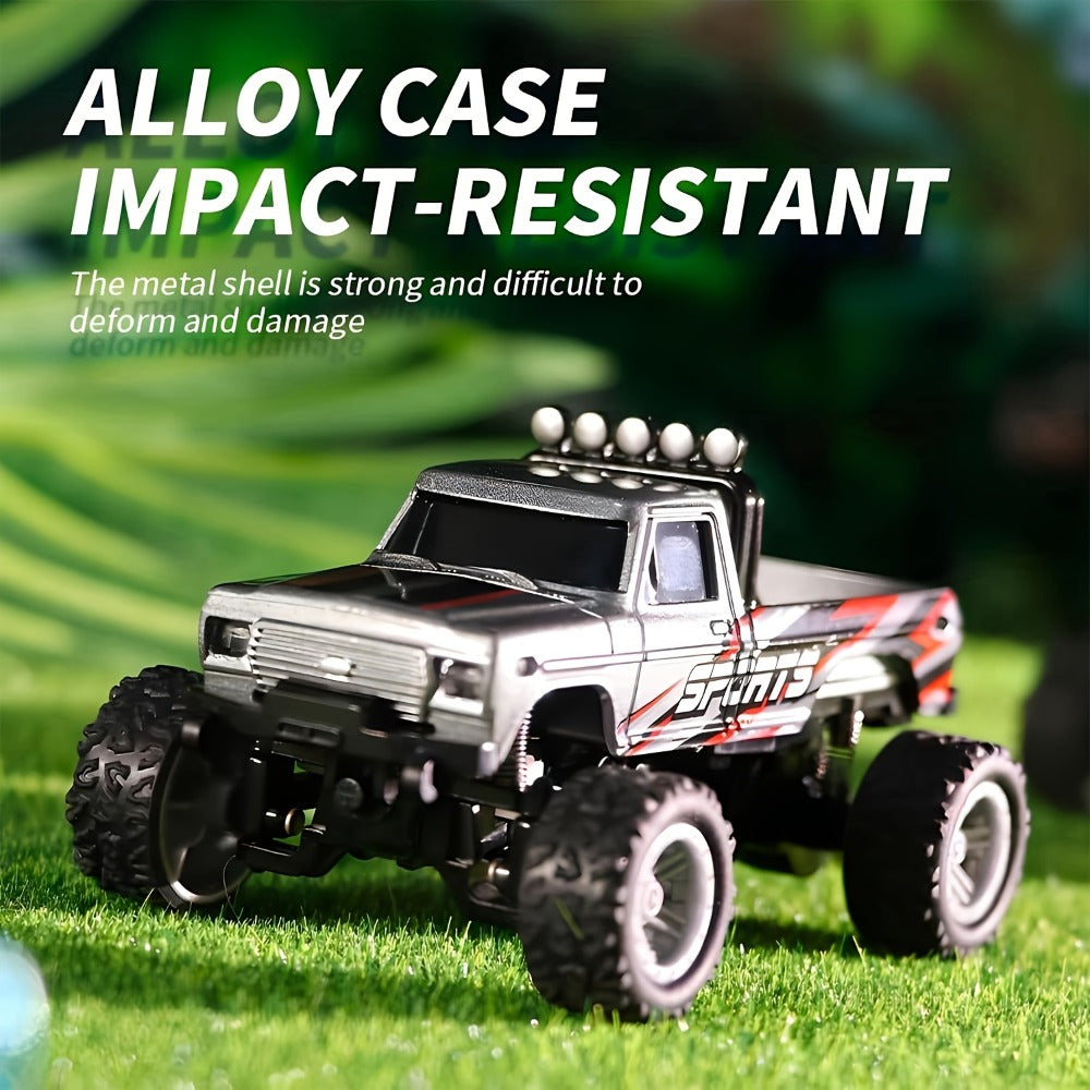 Mini RC Car 1/64 Scale High-Speed Off-Road Monster Truck – 2.4GHz Alloy Die-Cast Remote Control Car with Shock Absorber, All-Terrain Climbing RC Toy Gift for Kids Adults Boys