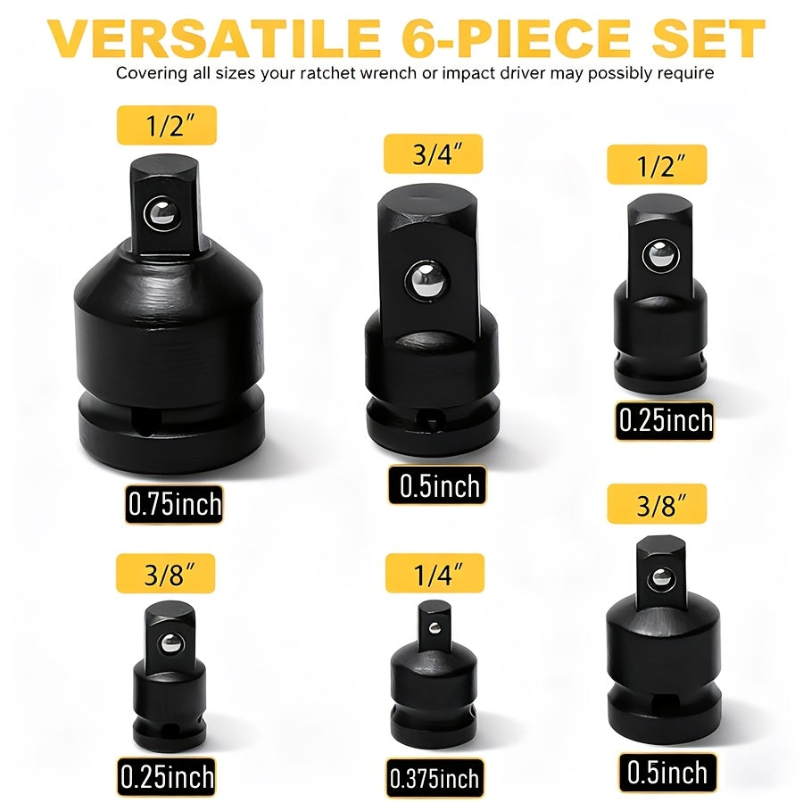 6pcs Impact Adapter And Reducer Head Kit, 1/4, 3/8, 1/2, 3/4 Inch Female-to-male Air Square Drive Conversion Wrench Tool, Highly Suitable for Auto Repair And Mechanical Work with Protective Cover, The Perfect Gift for Maintenance Technicians