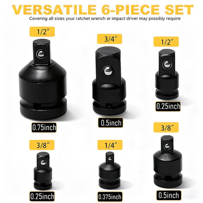 6pcs Impact Adapter And Reducer Head Kit, 1/4, 3/8, 1/2, 3/4 Inch Female-to-male Air Square Drive Conversion Wrench Tool, Highly Suitable for Auto Repair And Mechanical Work with Protective Cover, The Perfect Gift for Maintenance Technicians