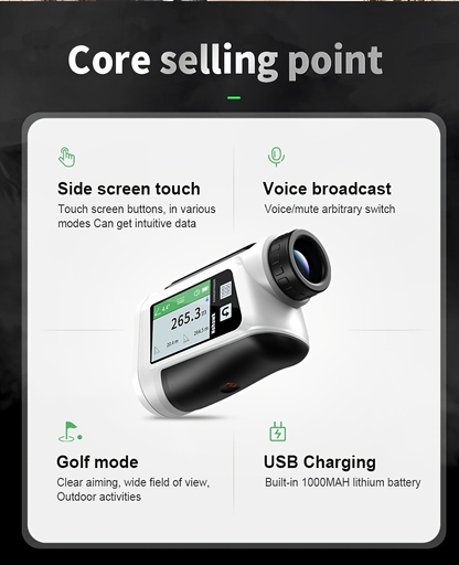 Laser Rangefinder 1000m for Golf & Hunting – Slope Compensation, Flag Lock Vibration, 6x Magnification, USB Rechargeable, 10 Measurement Modes with English Voice & LCD Display