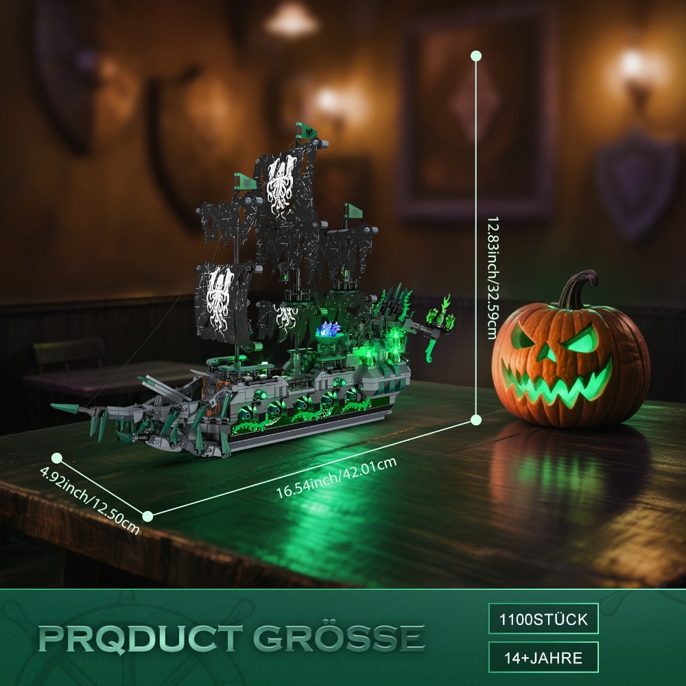 Flying Dutchman Pirate Ship Building Blocks Ghost Ship Model 40001 with LED Lights – Adult Teen Collector Construction Kit, Haunted Nautical Display Piece, Halloween Christmas Gift for Men Teens 14+