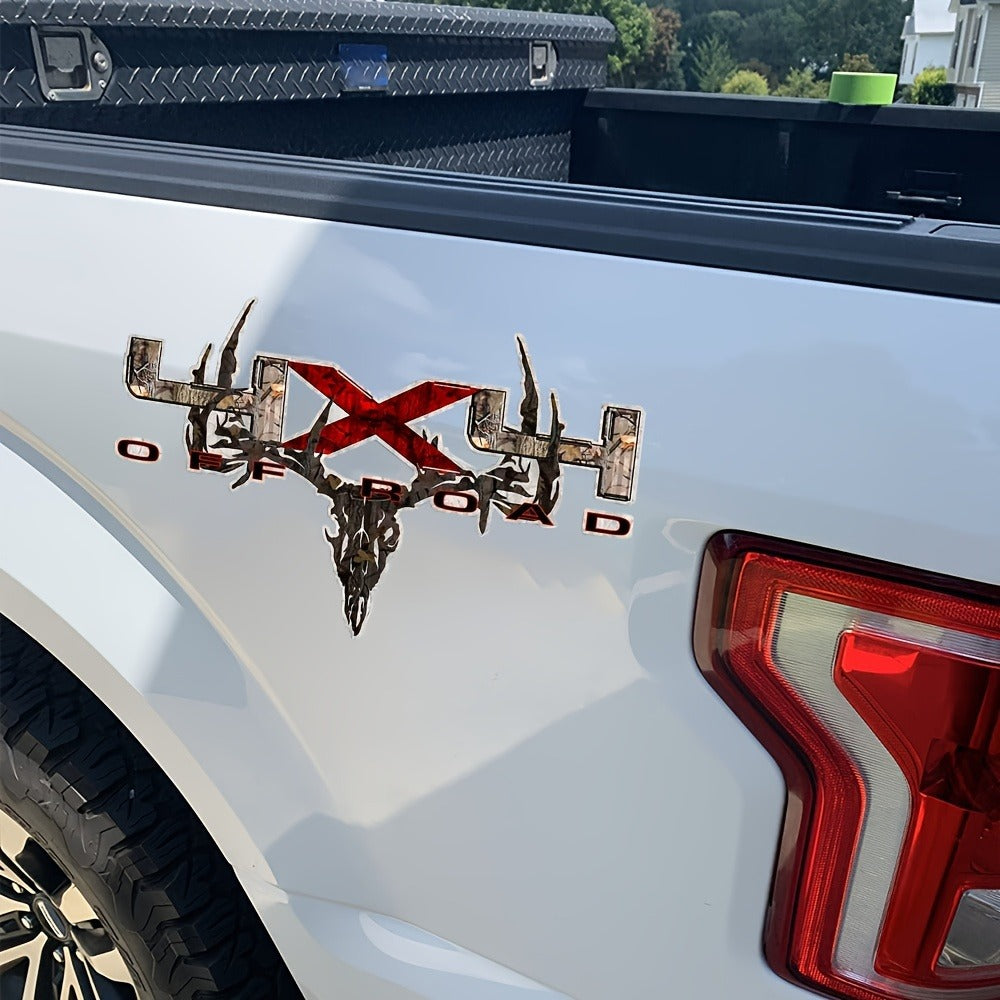 Camouflage Truck Decal 2PCS 12x7" - Archery Deer Hunting Skull Sticker Set for Truck Bed, Pickup Window, 4x4 Off-Road Vehicle Exterior