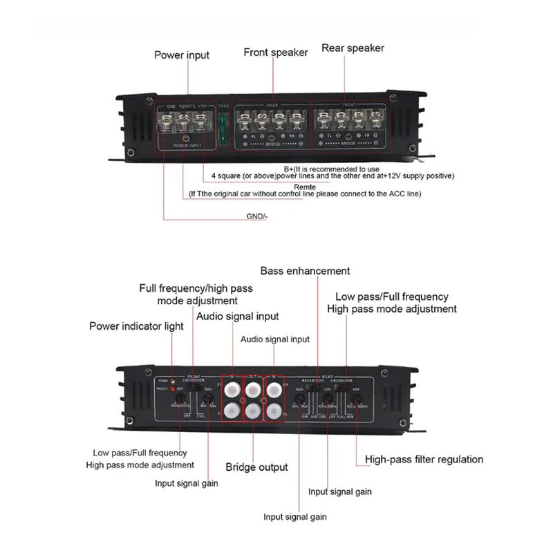 Car Stereo Amp Car Amplifier | 7800W 4 Channels A/B Class | Aluminum Alloy Pure Bass Power Amp for 12V Truck Boat UTV Motorcycle.