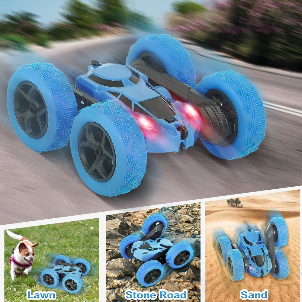 RC Stunt Car Double Sided 360 Degree Flip Remote Control Car with LED Headlights & 1400mAh Rechargeable Battery – 2.4GHz Rotating Drift Trick Car for Kids Ages 6+, Birthday Christmas Gift Boys Girls Blue Pink Orange