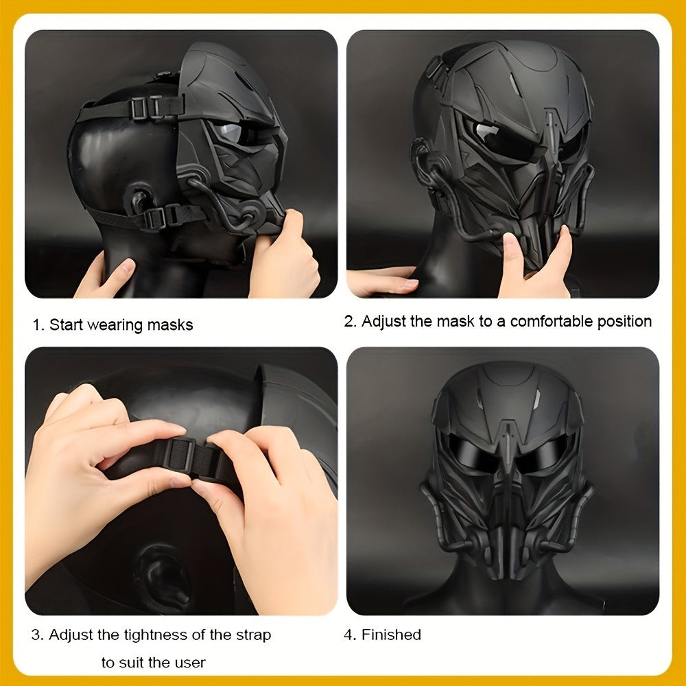 Cyberpunk Full Face Mask Breathable Anti-Fog Nylon Silver – Complete Face Covering for Halloween Carnival Rave LARP Cosplay, Sci-Fi Costume Helmet Prop, 9x8in Unisex Adults Teens