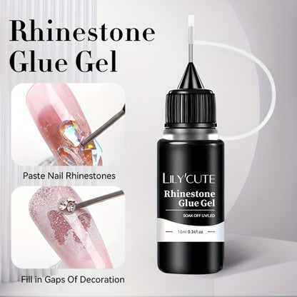 Nail Rhinestone Adhesive Gel 2pcs 0.34oz Clear Sticky Glue for 3D Nail Art Gems Charms Crystals Drill Jewelry - Long Lasting Precision Tip Nail Decoration Glue for Women DIY Home Salon