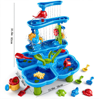 Water Play Table for Kids Double-Sided Waterfall & Beach Sand Zone – Outdoor Sensory Activity Toy for Toddlers Ages 3+, Beach Tools Included, Backyard Summer STEM Gift for Boys & Girls