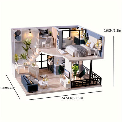 Double Story Wooden Cottage 3D Puzzle Model Kit with Furniture & Tools – No Glue No Battery DIY Handmade Apartment House Assembly Relaxing Craft Gift for Adults Teens Men Women Birthday Holiday
