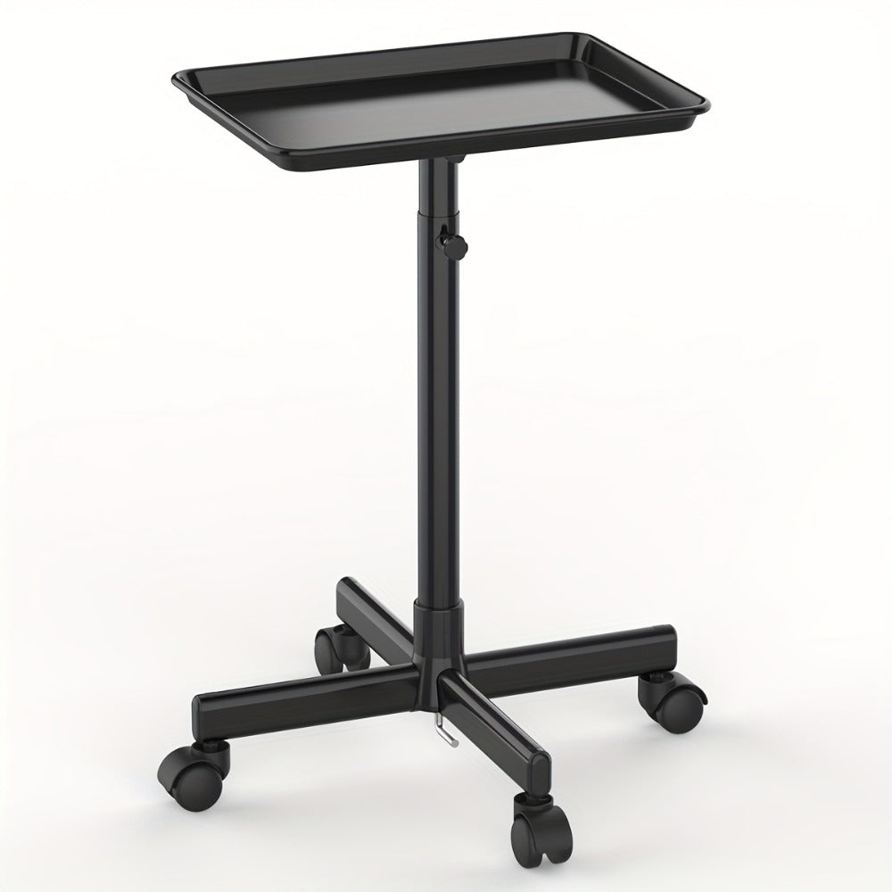 Salon Rolling Tray Cart with Wheels & Adjustable Height 30"-42" - Professional Trolley with Removable 18"x13" Tray, 360° Swivel Casters for Hair Stylist Tattoo Esthetician, Gold & Black