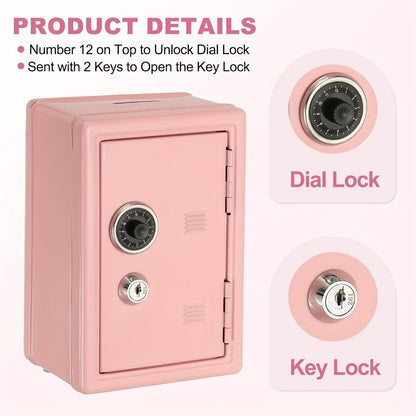 Metal Coin Bank Safe with Key and Combination Lock – Secure Steel Money Box with Removable Drawer, Coin Slot & Cash Storage for Home Office, Kids Gift