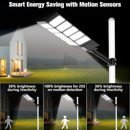 Solar Street Lights Outdoor 800 LED IP54 Waterproof with Motion Sensor – 6500K Dusk to Dawn Flood Light, Remote Control, Adjustable Brightness & Timer for Parking Lot Yard Garage Driveway Rural Area