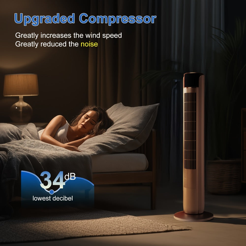 Bladeless Tower Fan 36 Inch | Remote Control, 5-Speed Settings & 4 Operating Modes, Whisper-Quiet 28dB, 12-Hour Timer, Oscillating Standing Fan for Home, Bedroom & Office – Titanium Gray & Black