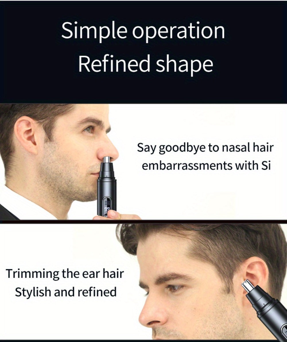 Nose Hair Trimmer Electric Painless 3-in-1 USB Rechargeable with LED Display – Trims Nose Ear Hair Eyebrows Waterproof Grooming Device for Men Women
