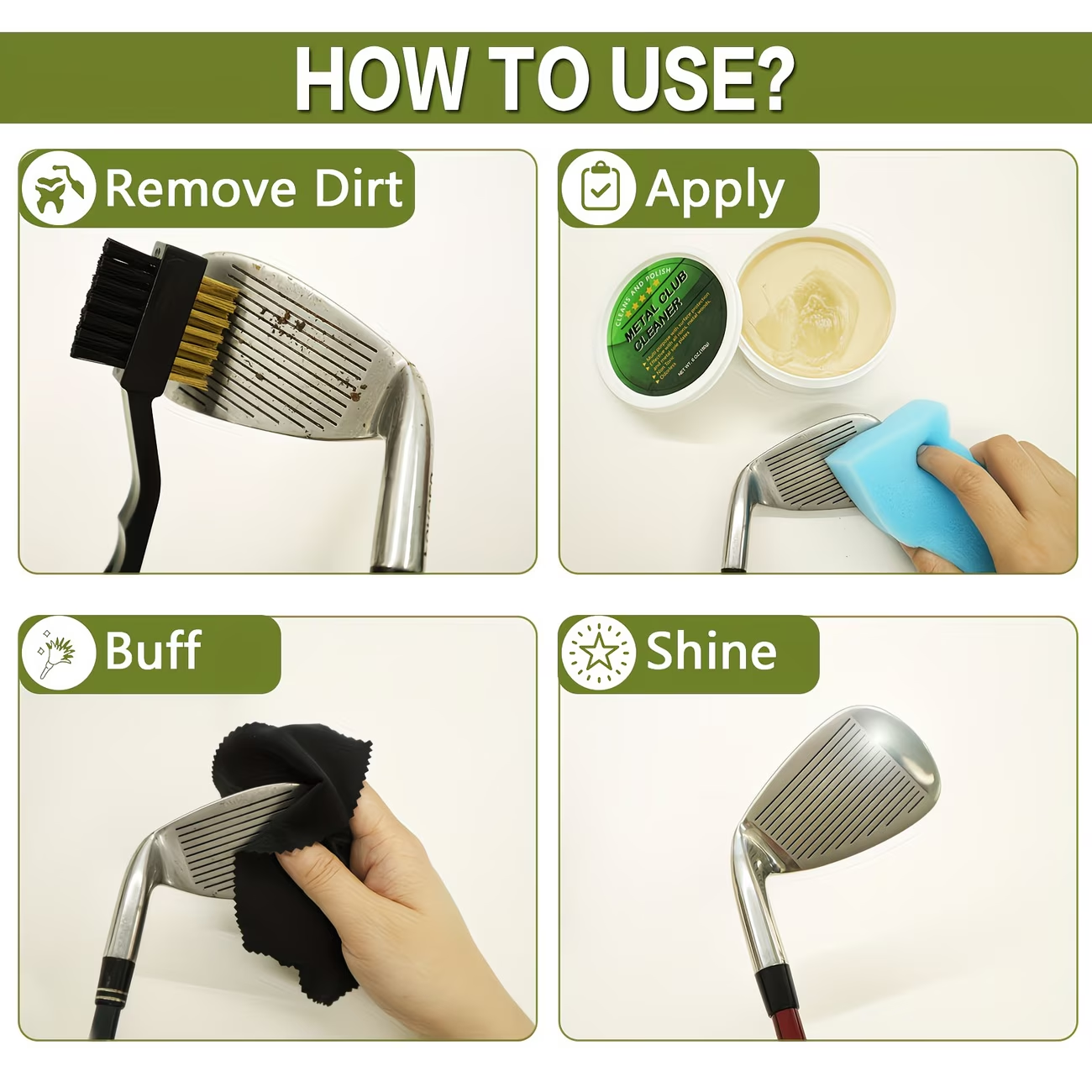 Golf Club Cleaner Polish Kit 7-Pack | Iron Cleaning Paste, Brush & Sponge Care Set for All Golf Clubs