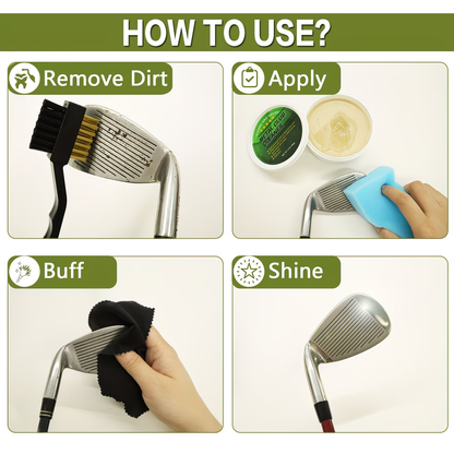 Golf Club Cleaner Polish Kit 7-Pack | Iron Cleaning Paste, Brush & Sponge Care Set for All Golf Clubs