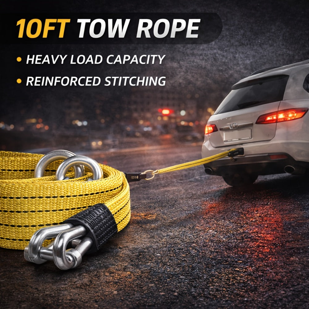 Car Emergency Roadside Kit with Jumper Cables - 12-Piece Automotive Safety Kit with Tow Rope, Safety Hammer, Tire Gauge, LED Headlight & First Aid for Car Truck SUV