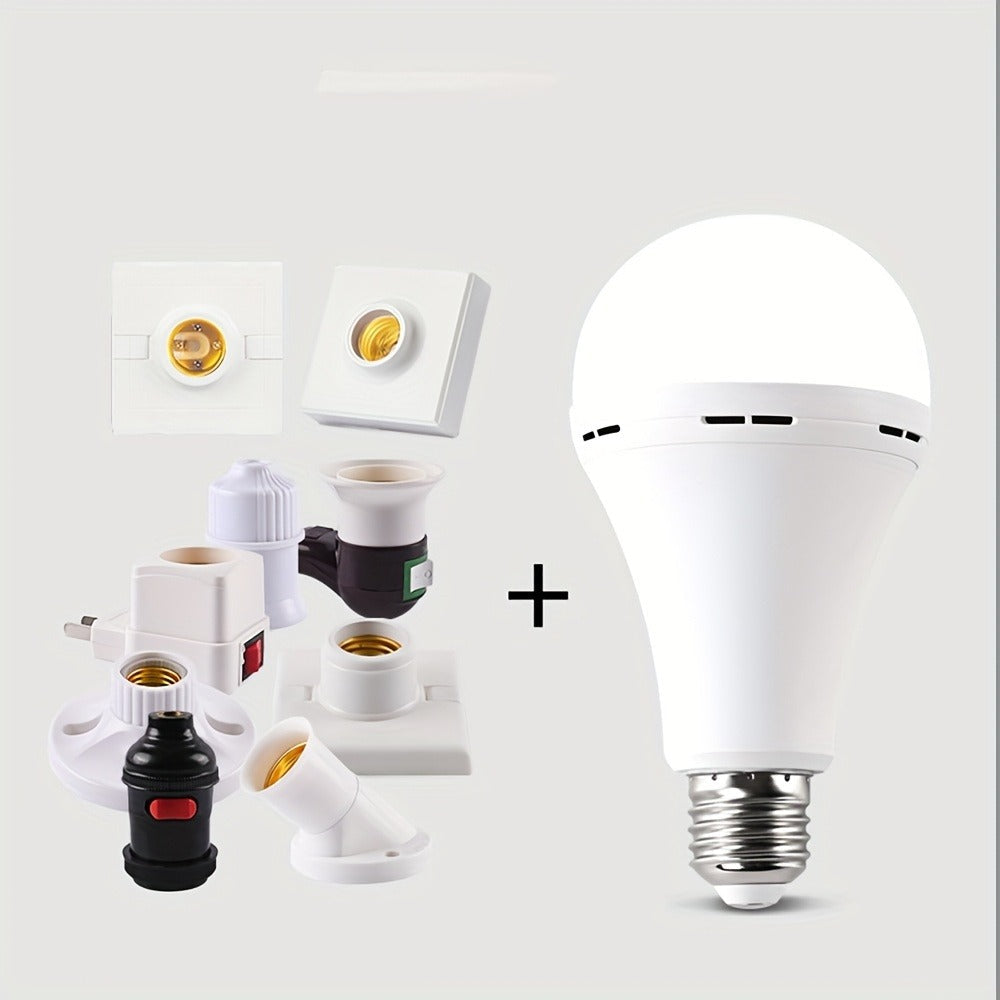 Rechargeable Emergency LED Light Bulb 12W 6500K 2000mAh with Polished Metal Finish – Spherical Design Half-Flip Installation Backup Battery Bulb for Camping Hiking Indoor Outdoor Power Outage, 4 Pack