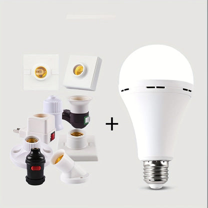 Rechargeable Emergency LED Light Bulb 12W 6500K 2000mAh with Polished Metal Finish – Spherical Design Half-Flip Installation Backup Battery Bulb for Camping Hiking Indoor Outdoor Power Outage, 4 Pack