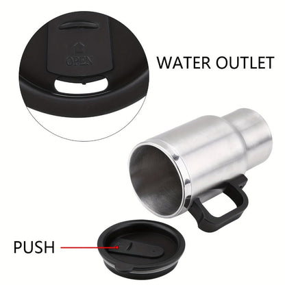 Car Electric Kettle 12V 60W 450ml Stainless Steel Keep Warm 65C Portable Heating Thermos Cup for Trucks Sedans Travel Tea Coffee Gift for Drivers Men Fathers