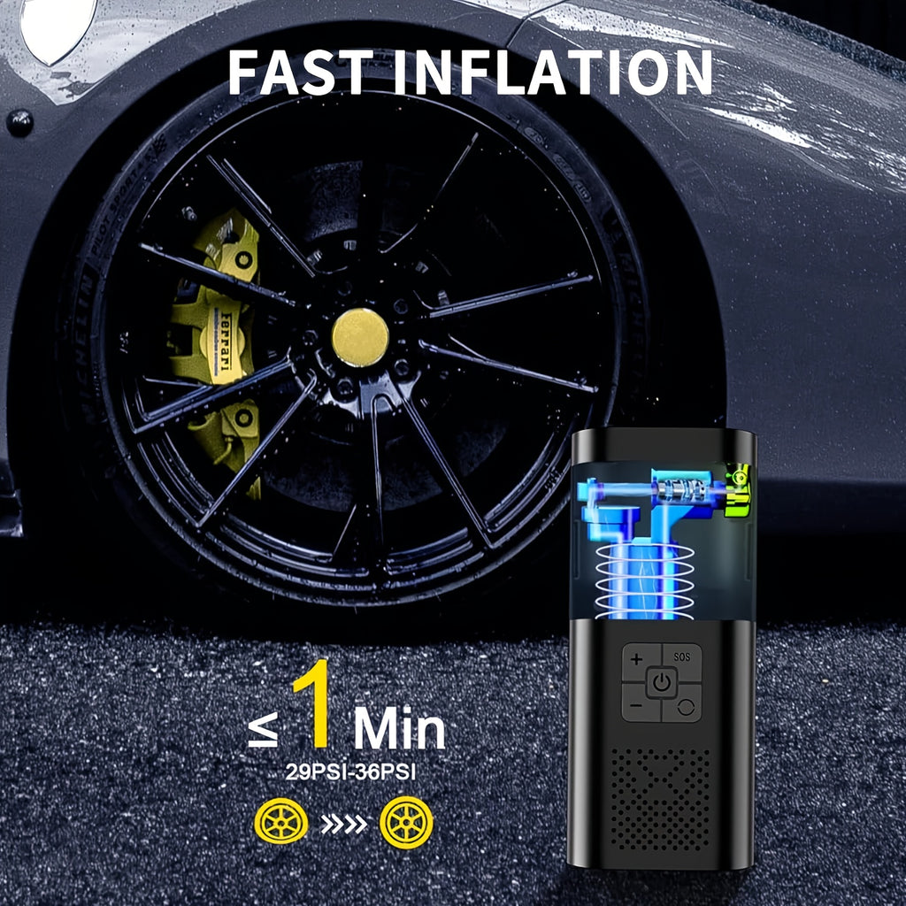 Tire Inflator Portable Air Compressor, 150PSI Car Tire Air Pump With Tire Pressure Gauge, LED, 3X Fast One-Button Smart Cordless Tire Air Pump For Cars, Motorcycles, Bicycles, Balls, Etc.