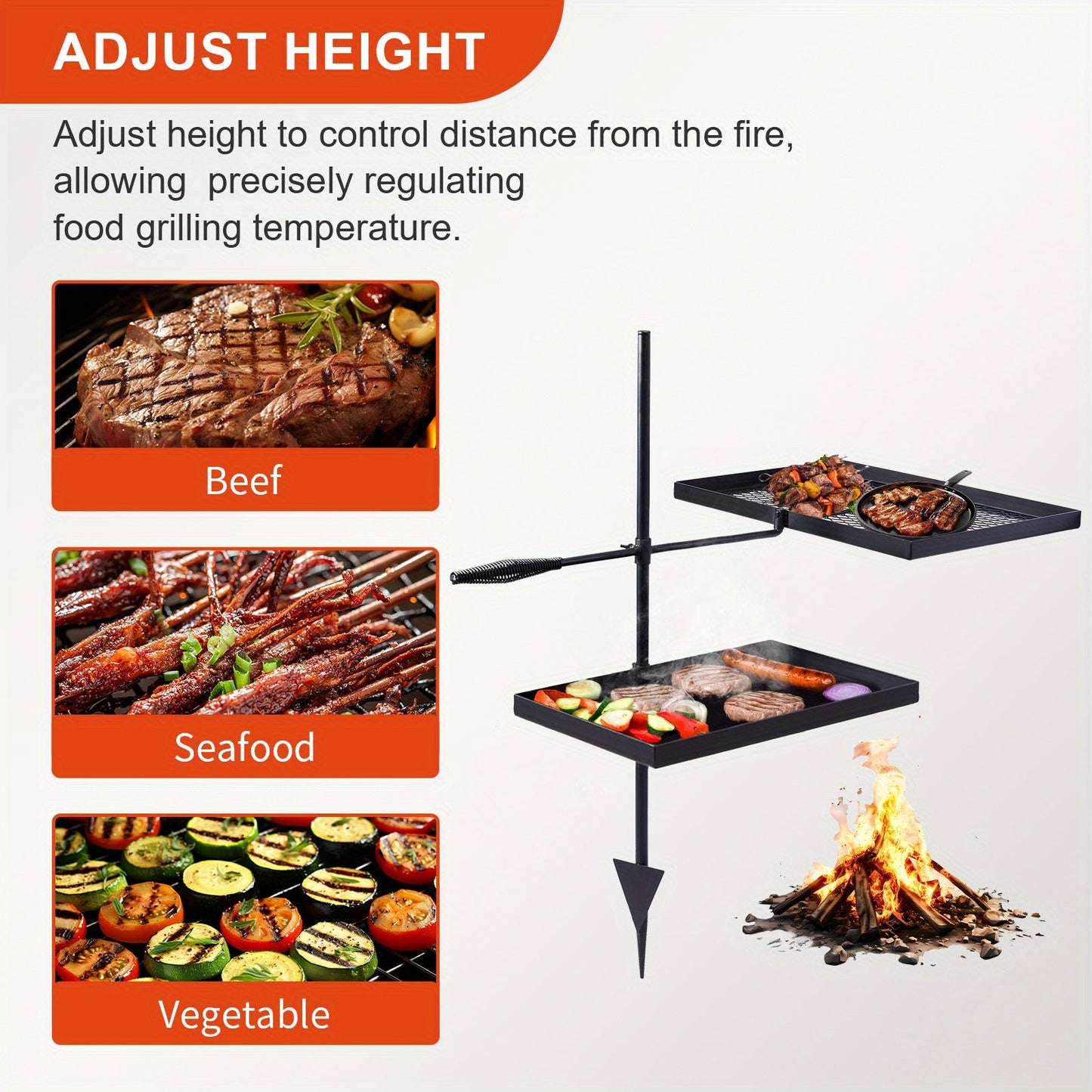 Portable Camping Grill Set – Heavy Duty Skillet Combo with Adjustable Grill Grate, Grill Pan & Carrying Bag – Steel & Iron Construction, 3 Size Options, Black Outdoor Cooking Kit